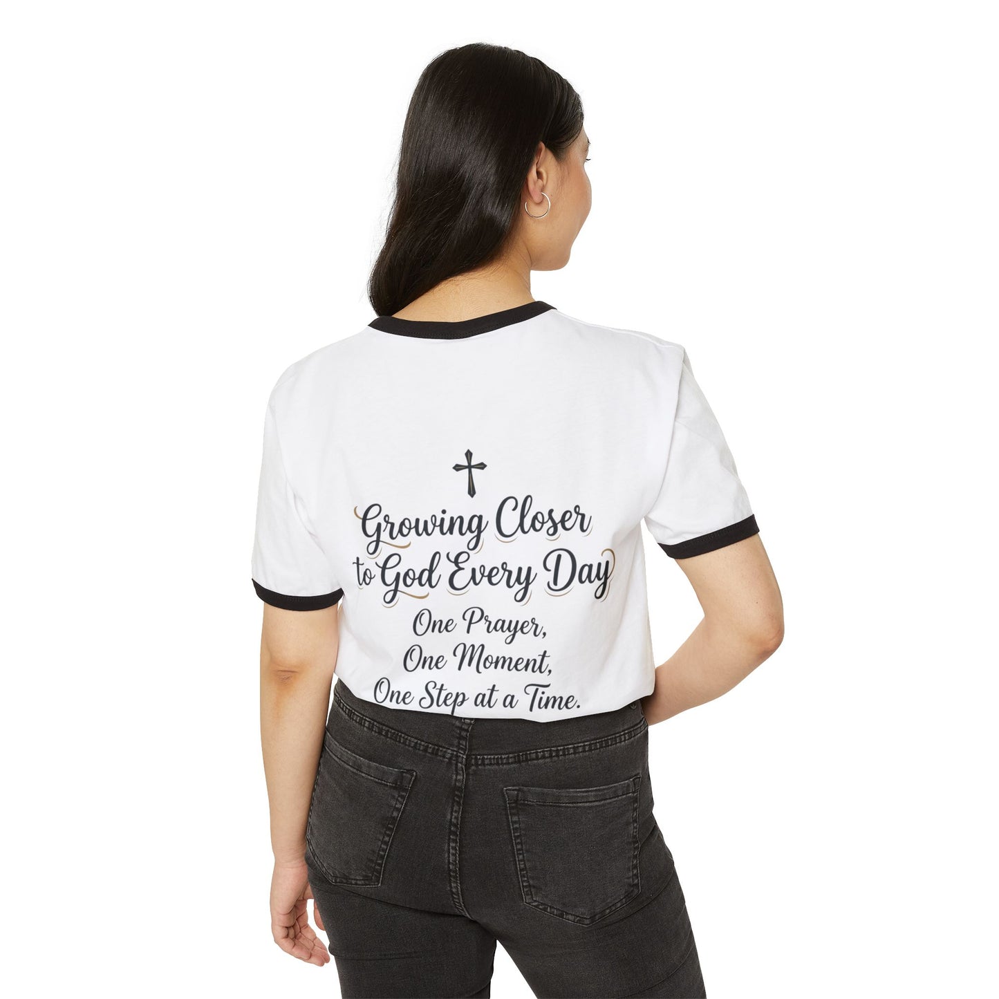 Growing Closer to God Every Day Ringer T-Shirt — James 4:8 Faith Tee (For Women)
