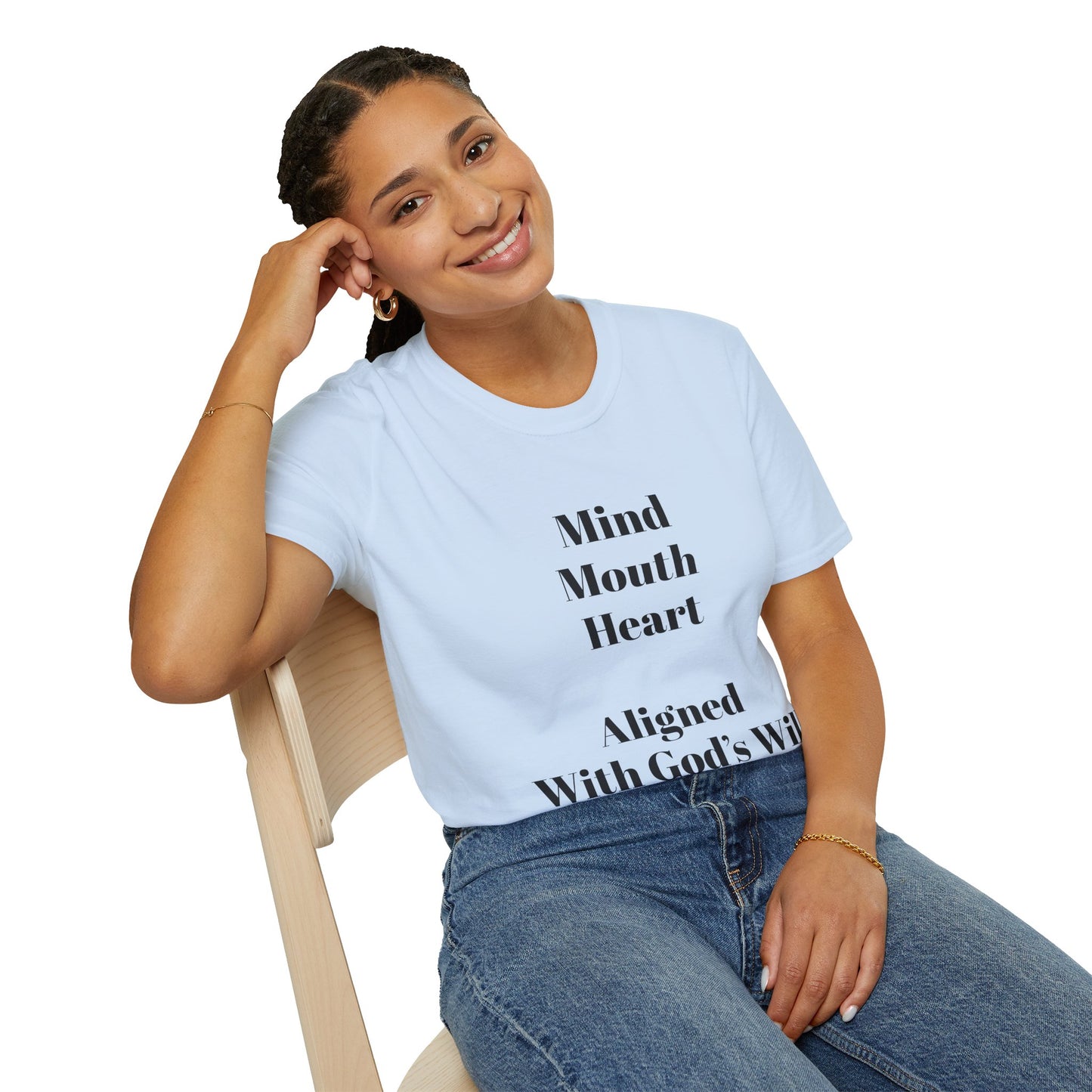 "Mind Mouth Heart Aligned With God's Will" (Romans 12:2, Psalm 19:14) | Light Color T-Shirt
