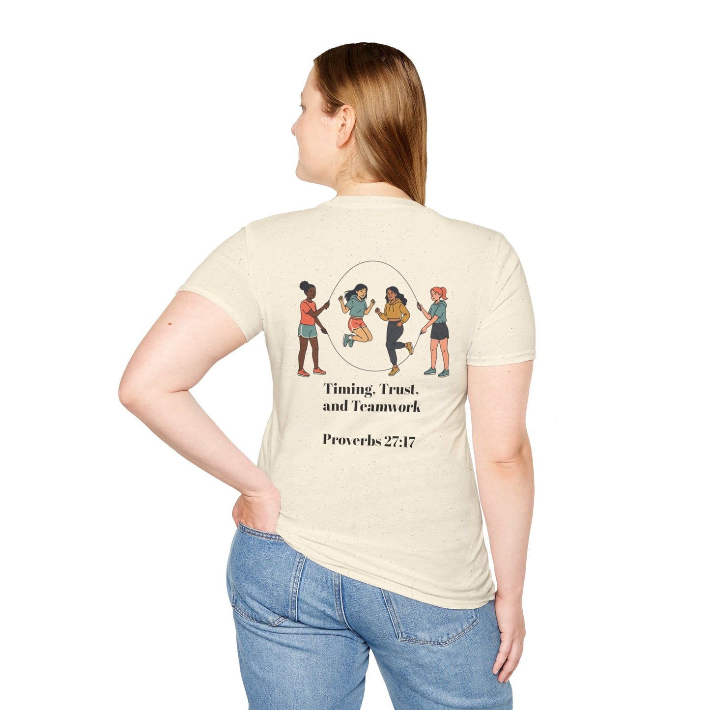 Teamwork — "Timing, Trust, and Teamwork" Girls Jump Rope Illustration