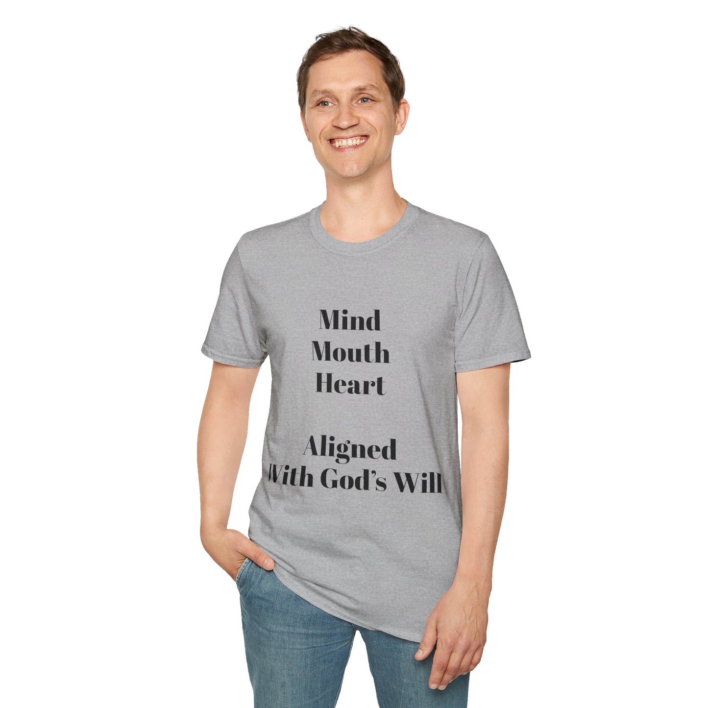 "Mind Mouth Heart Aligned With God's Will" (Romans 12:2, Psalm 19:14) | Light Color T-Shirt