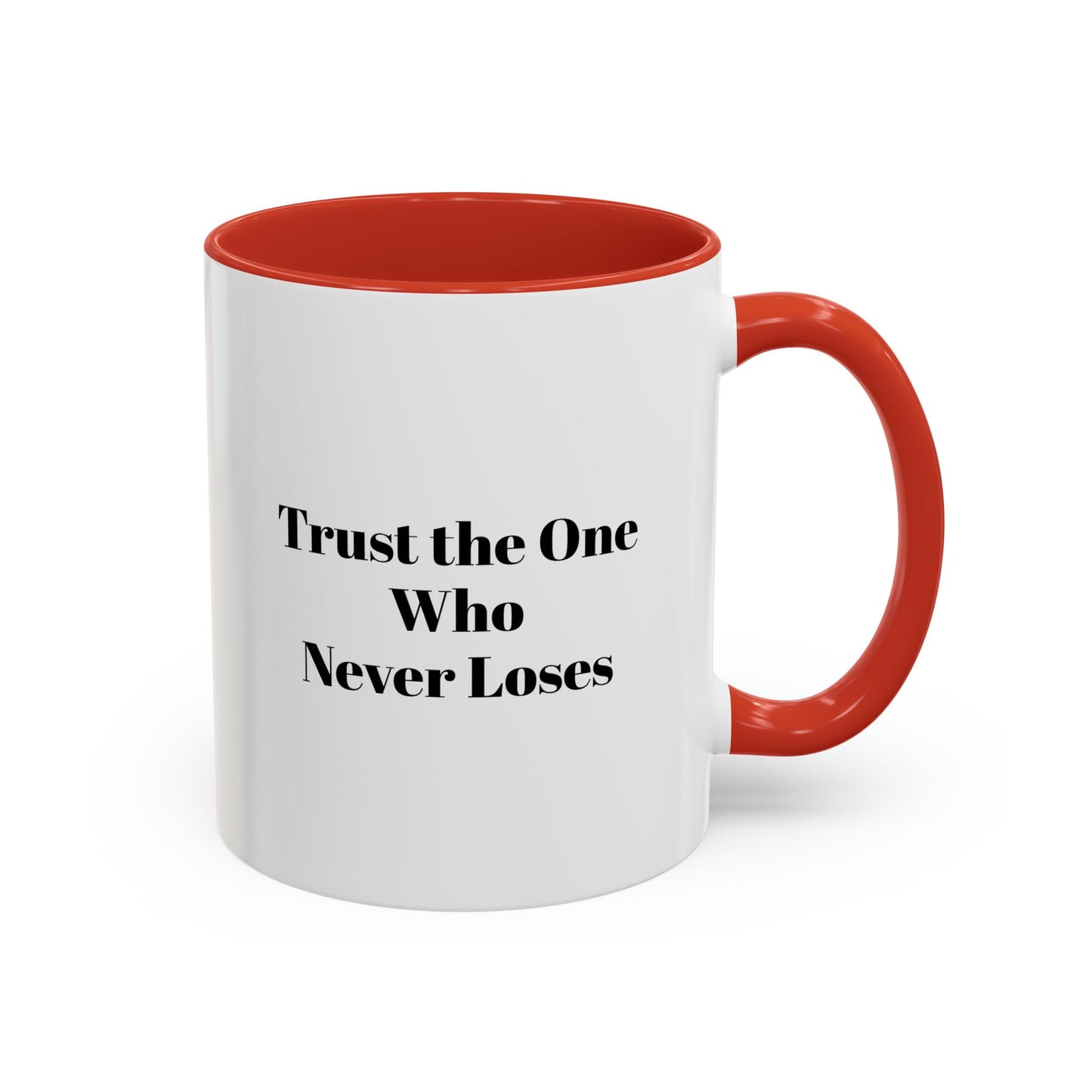God Never Plays A Losing Game With Our Life  Accent Coffee Mug — Inspirational Black-Accent Coffee Cup (11/15 oz)