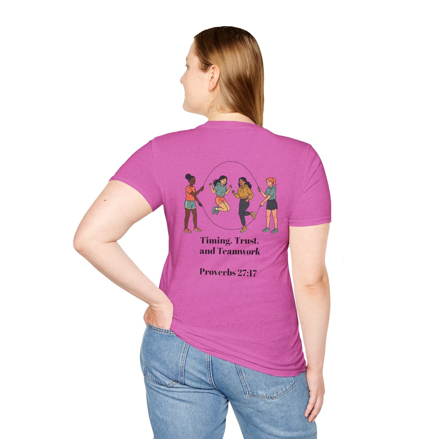 Teamwork — "Timing, Trust, and Teamwork" Girls Jump Rope Illustration