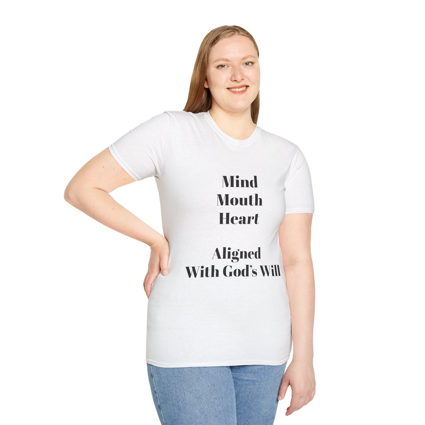 "Mind Mouth Heart Aligned With God's Will" (Romans 12:2, Psalm 19:14) | Light Color T-Shirt