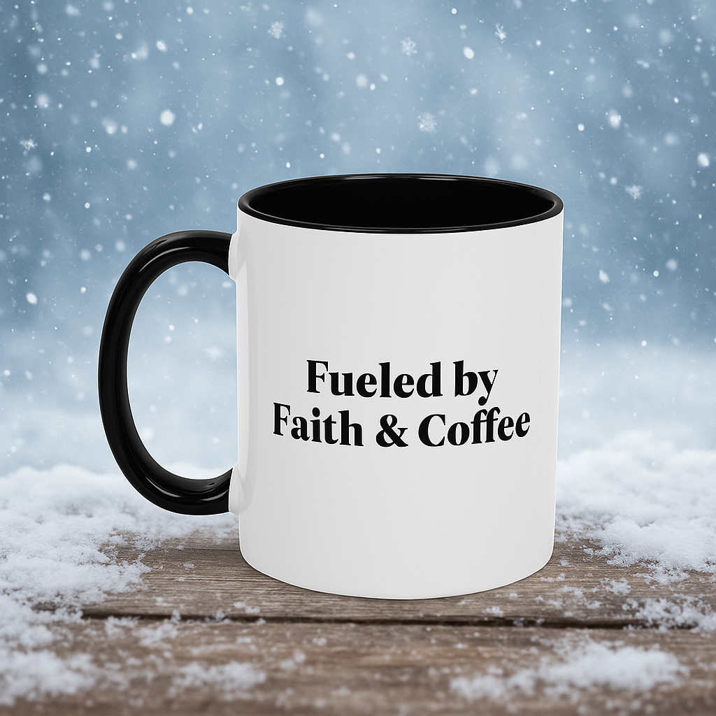 Fueled by Faith & Coffee Motivational Mug - Start Your Day Right, Great for Gifts, Home Office, Teacher's Coffee Break, Funny Coffee Mug, 11 & 15oz