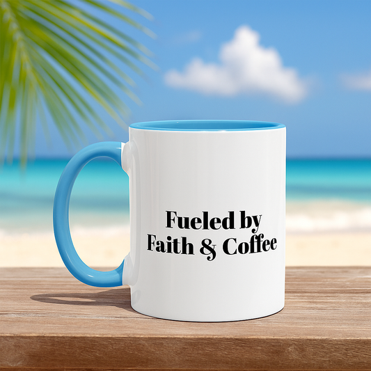 Fueled by Faith & Coffee Motivational Mug - Start Your Day Right, Great for Gifts, Home Office, Teacher's Coffee Break, Funny Coffee Mug, 11 & 15oz