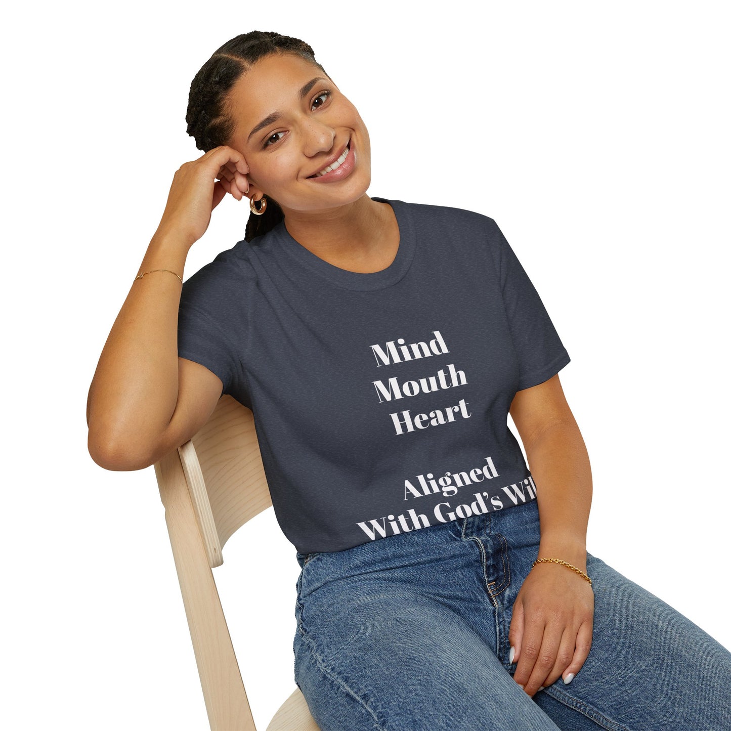"Mind Mouth Heart Aligned With God's Will" (Romans 12:2, Psalm 19:14) | Dark color T-Shirt