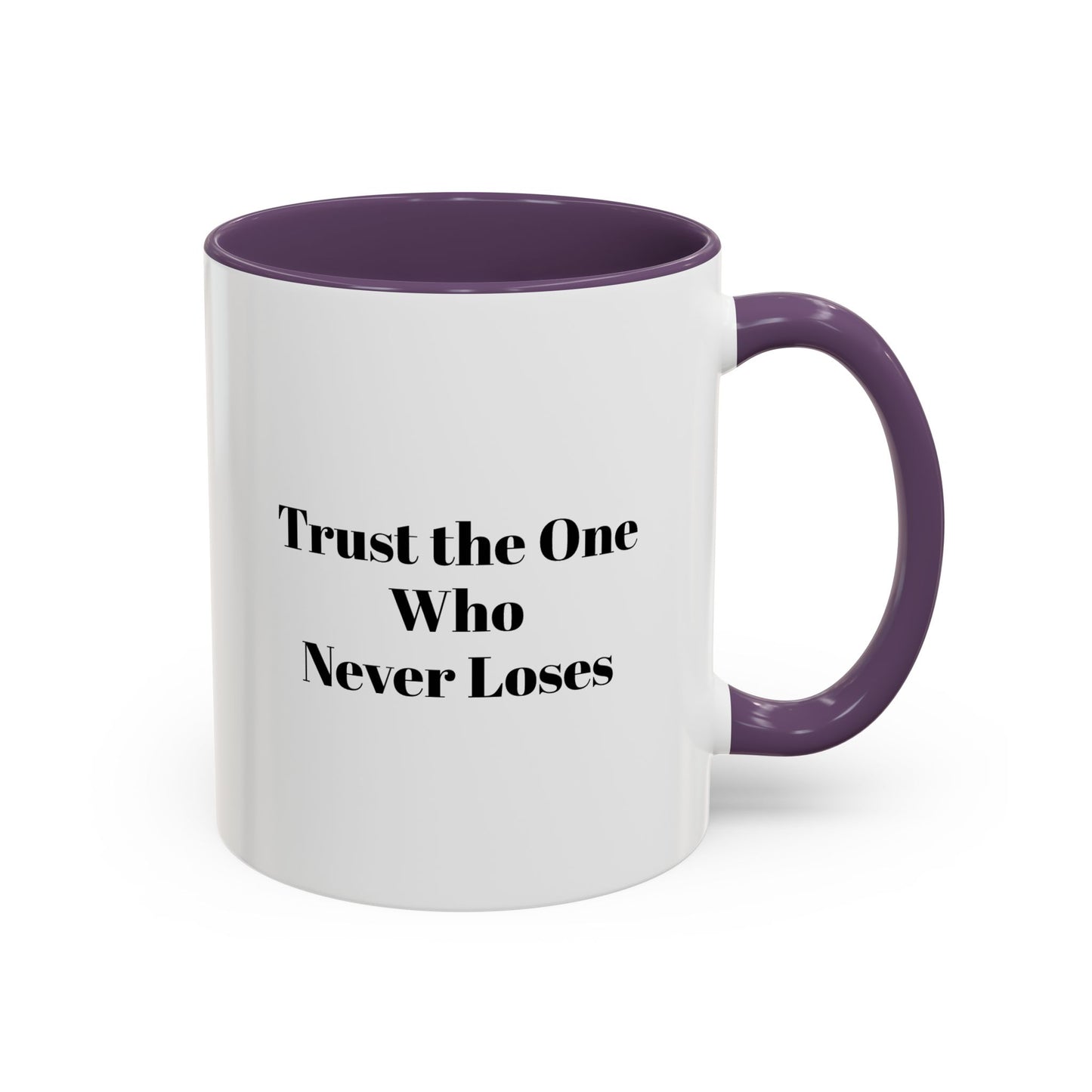 God Never Plays A Losing Game With Our Life  Accent Coffee Mug — Inspirational Black-Accent Coffee Cup (11/15 oz)