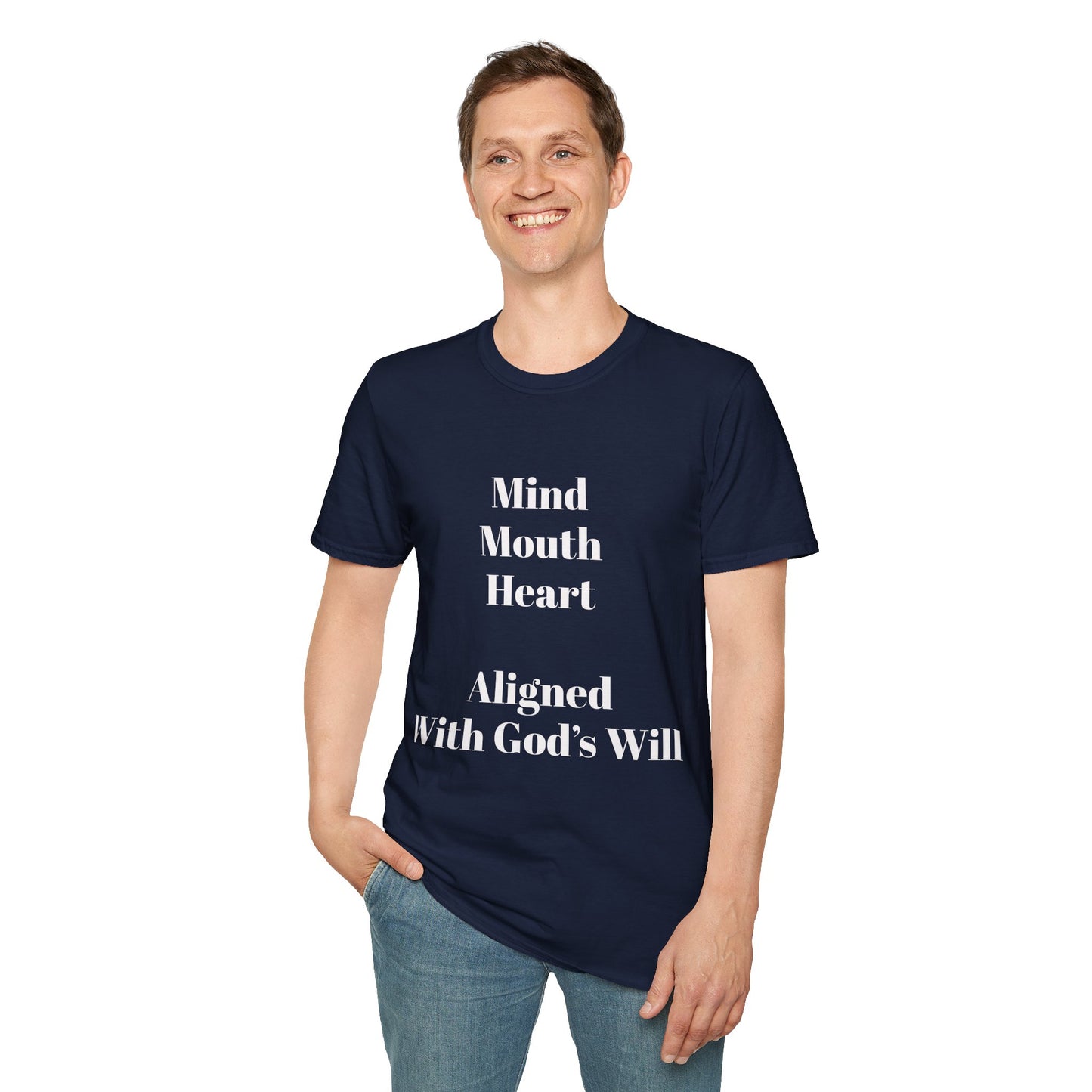 "Mind Mouth Heart Aligned With God's Will" (Romans 12:2, Psalm 19:14) | Dark color T-Shirt