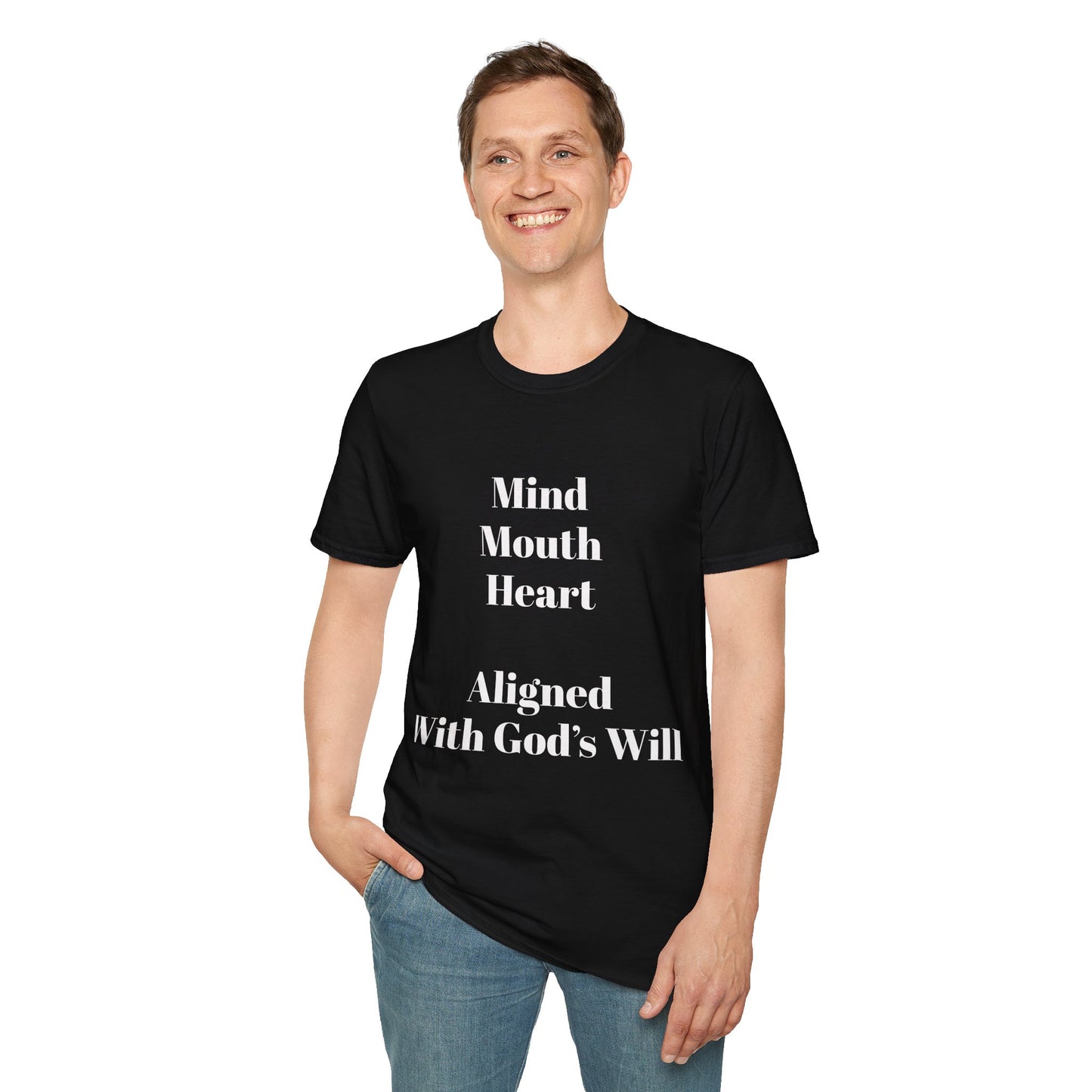 "Mind Mouth Heart Aligned With God's Will" (Romans 12:2, Psalm 19:14) | Dark color T-Shirt